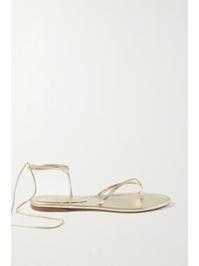 Porte & Paire Metallic Leather Sandals - 8 - Gold